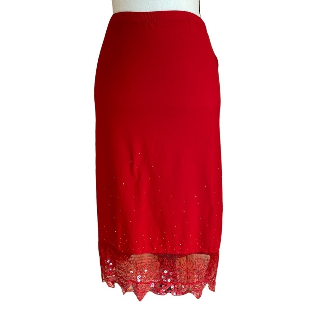 Red embellished sequins red pencil skirt size M‎